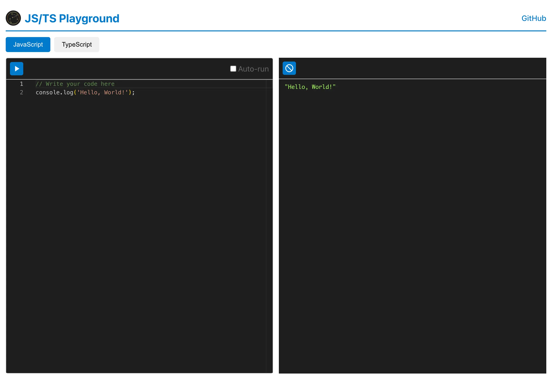 JS/TS Playground Home Page